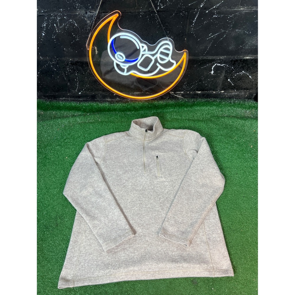 Eddie Bauer Mens‎ 1/4 Zip Fleece Tan Pullover Mock Neck Sweater Top Size XL